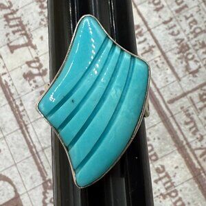 Desert Rose Trading Sterling Silver Carved Turquoise Large Bold Ring 925 Signed